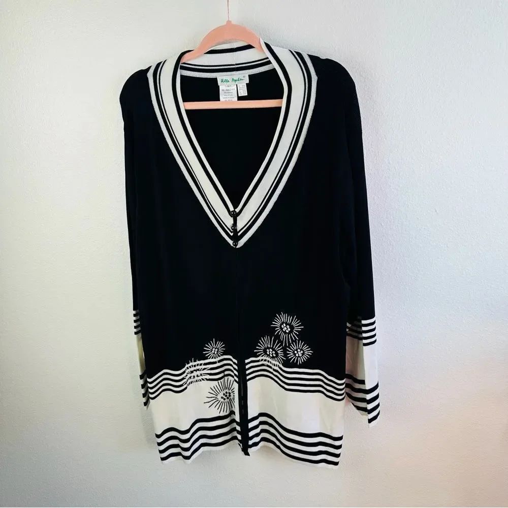 Ulla Popken Black White Flower Cardigan Size‎ 20/22